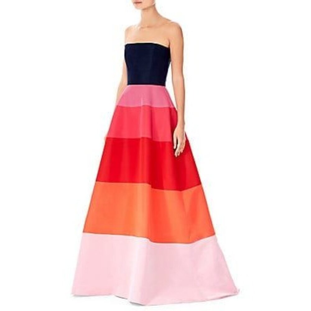 NWT $3550 Carolina Herrera Strapless Colorblock Silk Long Dress Pink Size 6 - Picture 2 of 5